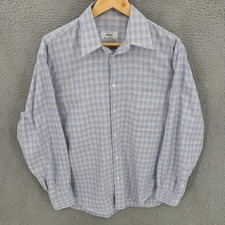 Brioni Shirt Mens Medium Blue Plaid Long Sleeve Button Up