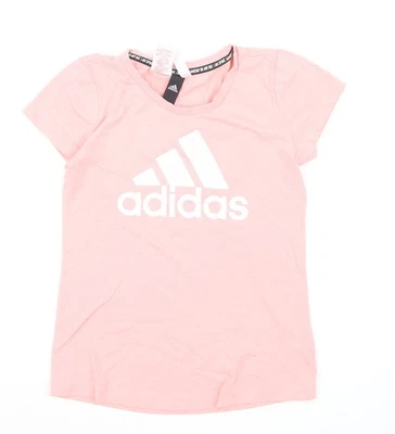 Adidas Girls Pink Logo Short Sleeve Cotton T-Shirt 12 Years - Image 1 of 4