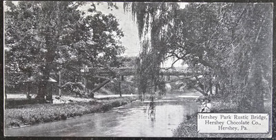 Postcard C-1910, Hershey Park Rustic Bridge, Hershey, PA, Candy Bar Premium