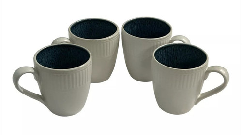 NIB New Box Set Of 4 Pfaltzgraff Sheridan Coffee Cups Mugs Blue Sponge Interior