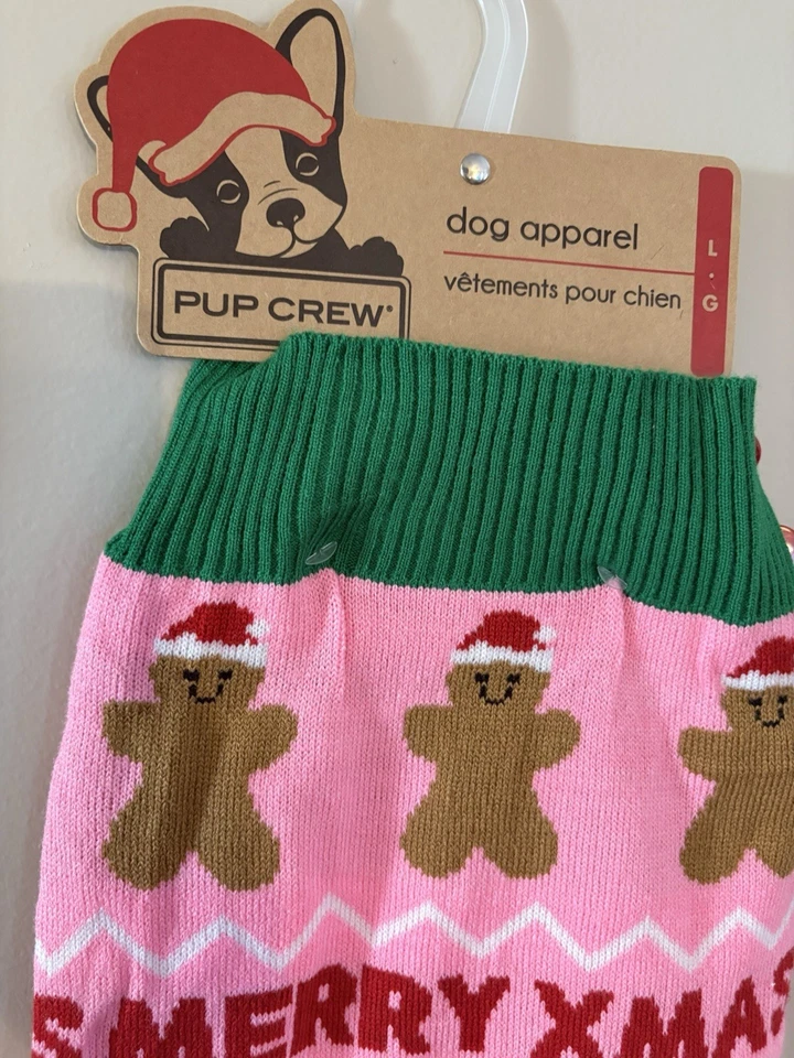 Pup Crew Dog Apparel Pink Knit Sweater With Gingerbread Men, Candy Canes L NWT - Image 3 of 4