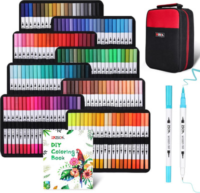 ZSCM 160 Colors Duo Tip Brush Markers Art Pen Set, Artist Fine and Brush Tip Col