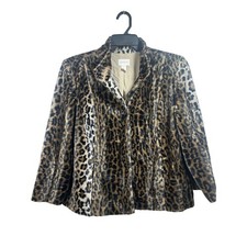 Chico's Animal Print Faux Fur Jacket Coat Women's Size 1 Career Casual