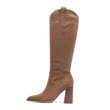  Knee High Suede Boots Fall Boots for Women 2025 Pointed Toe 8.5 Brown Suede