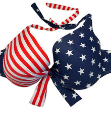 Ingear Swim Bikini Top US Flag Underwire Plunge Halter Patriotic July 4th Party