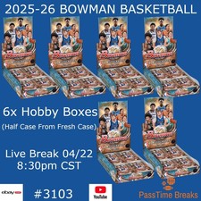 CHARLOTTE HORNETS - 2025 BOWMAN BASKETBALL - 6x Hobby Box - HALF CASE BREAK 3103