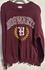 Pre Owned Excellent Harry Potter Hogwarts Knit Sweater Burgundy Unisex Sz Medium