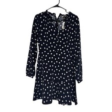 Loft NWT Fit Flare Dress Size 0 Navy Blue Polka Dot Long Sleeve Wedding Guest