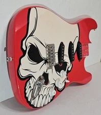 NOS Six Flags Horror SKULL Red Electric Guitar Strat Style LOADED Body w Pickups