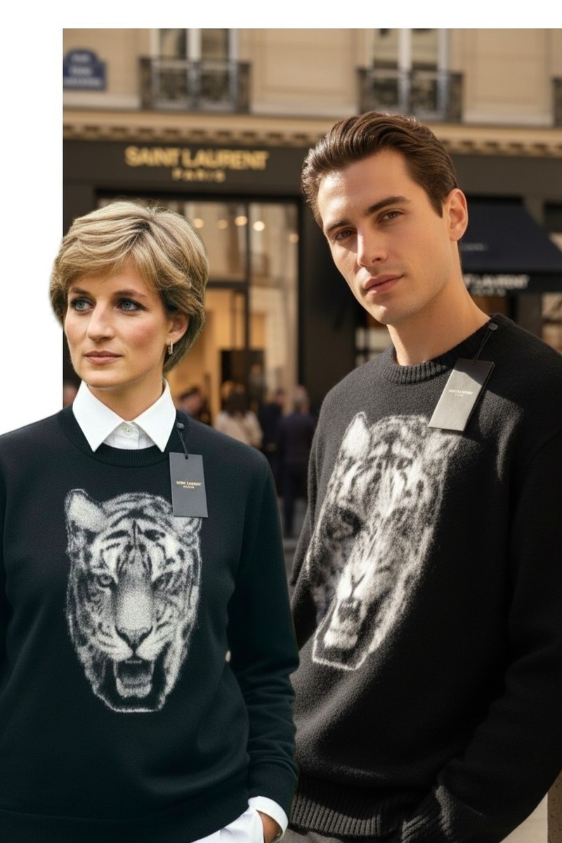 Saint Laurent YSL, Black TIGER HEAD Mohair Wool Pullover Sweater