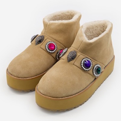 Kurt Geiger Octavia Stiefeletten beige Wildleder Teddy Schmuck Plateau Damen