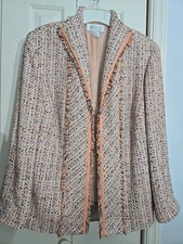 Blazer Silk & Rayon Peach Tweed Fringe Trim VTG 90's Mean Girls, Clueless READ