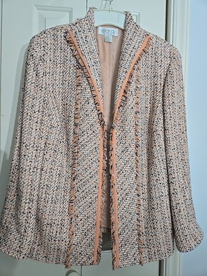 Blazer Silk & Rayon Peach Tweed Fringe Trim VTG 90's Mean Girls, Clueless READ