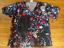 UA Scrubs - Women's Black w/Red/White/Blue Stars Patterns Medium Scrub Top.