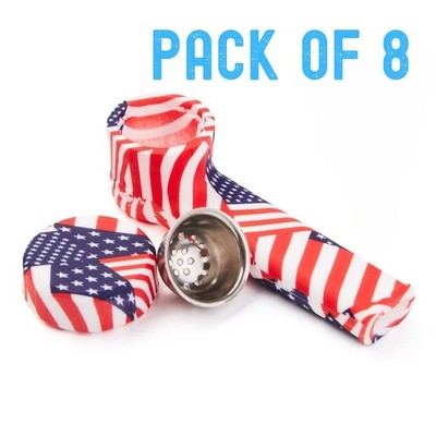 ( Pack of 8 ) 3.5'' Silicone Tobacco Smoking Pipe with Lid Flag Hand Pipes Bowl