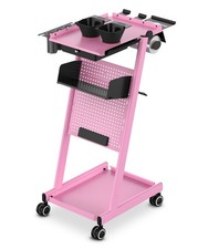 Metal Salon Trolley Cart with Drawer for Hairdressing, Beauty, Tattoo Pink 