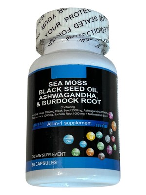 Sea Moss, Black Seed Oil, Ashwagandha & Burdock Root - 60 Capsules - Ex: 9/26