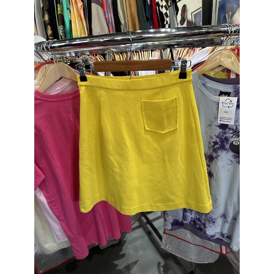 Falda vintage años 70 Catalina amarilla abotonada lateral hasta la rodilla talla 10 Foto 3 de 4