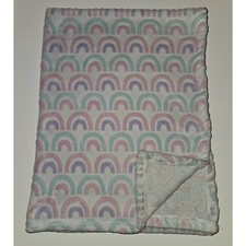 Bananafish Pink Blue Purple Rainbow Baby Blanket Lovey Fleece White 29x38 READ