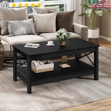 Modern Coffee Table W/ Open Storage Shelf Industrial X Design Easy Assembly New