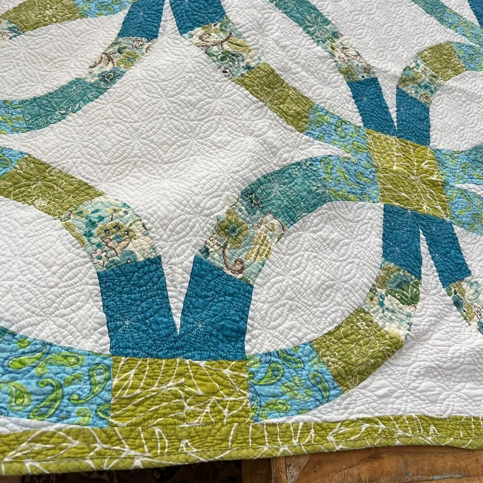 Anillo de boda doble JCP Home Quilt Queen 80 x 80 verde azul 100 % algodón Foto 2 de 4