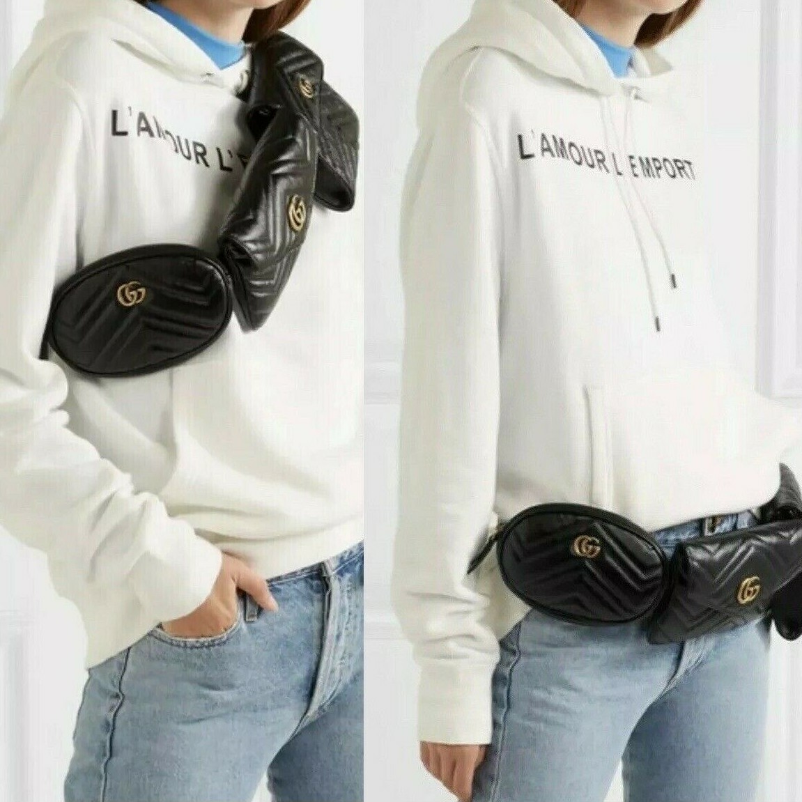 GUCCI GG Marmont Matelassé Triple Pouch Multi Belt Bag Black GUCCI GG Marmont Matelassé Triple Pouch Multi Belt Bag Black