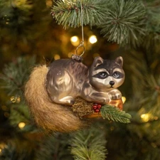 Ragon House 4" Painted Glass Woodland Racoon Christmas Ornament