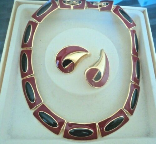 Super Monet Halskette / Halsband & Ohrring Set + Kiste - Rot & Schwarz - Bild 2 von 12