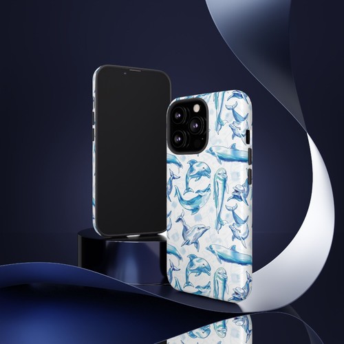 Dolphin Splash Phone Case - Soft Blue Watercolor Style Art - Wrap Print - Picture 51 of 177