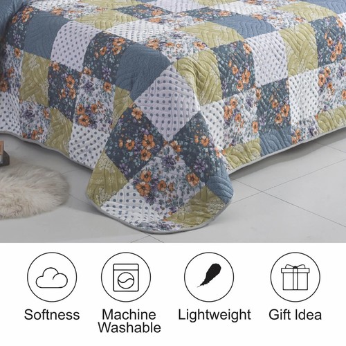 3PCs Printed Quilted Bedspread Bed Throw Patchwork Comforter with Pillow Shams - Picture 25 of 139