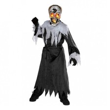 LIGHT UP EYE ZOMBIE GHOUL COSTUME BOYS Medium 7-8 ROBE MASK LIGHT UP HALLOWEEN