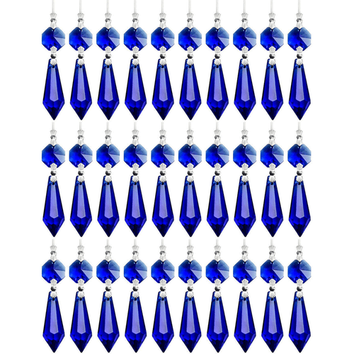 40X Blue Crystal Chandelier Lamp Icicle Prisms Parts Hanging Pendant Ornament - 第 1/8 張圖片