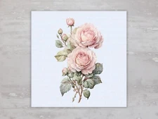 Romantic Shabby Chic Cottage Pink Roses Fabric Panel Sewing Quilting Block A181