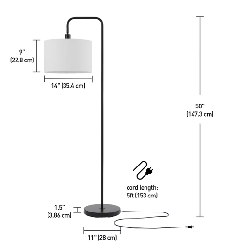 Globe Electric Barden 58 in. Matte Black Floor Lamp with White Linen Shade - Picture 3 of 7