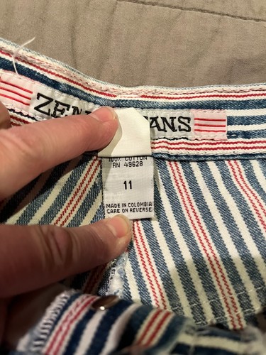 Women's Vtg ZENA JEANS Red White Blue Striped High Rise Denim Mom Shorts Size 11 - Picture 4 of 7