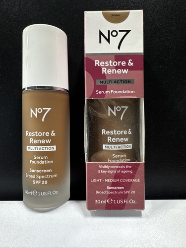 No7 Restore & Renew Multi Action Serum Foundation SPF~20, Umber (1 fl oz) Sealed - 第 1/13 張圖片