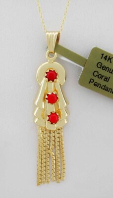 ECHTER KORALLEN ANHÄNGER 14K GELBGOLD - Neu mit Etikett - GRATIS KETTE