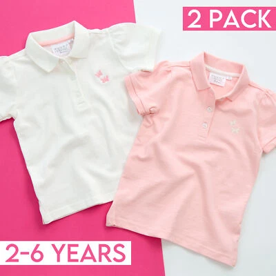 METZUYAN 2 Pack Girls Polo Shirt Short Sleeved Collared T-shirt White Pink Size 2-6 Years