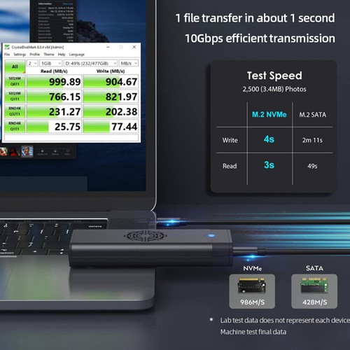 M.2 NVME NGFF SSD Box 10 Gbit/s für 2242/2260/2280 SSD (NVME und NGFF OTG) - Afbeelding 4 van 12