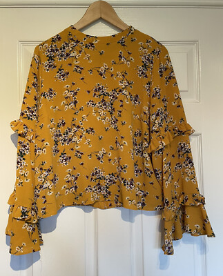 Primark Mustard Floral Blouse Top, Size 18, New Without Tags 