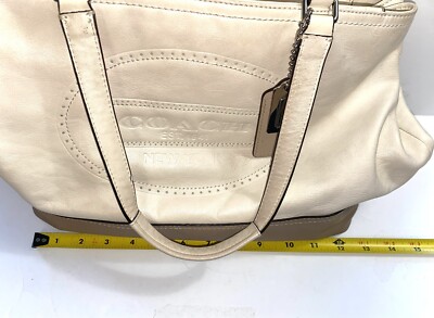 Coach Hampton Weekend Perforated Leather Tote Handbag in White