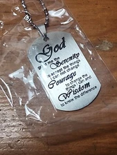 Stainless Steel Serenity Prayer Military Dog Tag Necklace Engraved AA NA 24" JDS