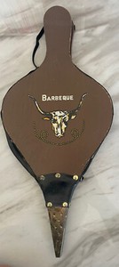 Working Antique Vintage Barbecue Wood Leather Metal Fireplace Bellows