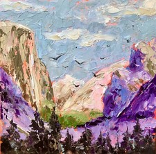 Original Art Landscape Impasto Oil Painting Yosemite National Park 10x10