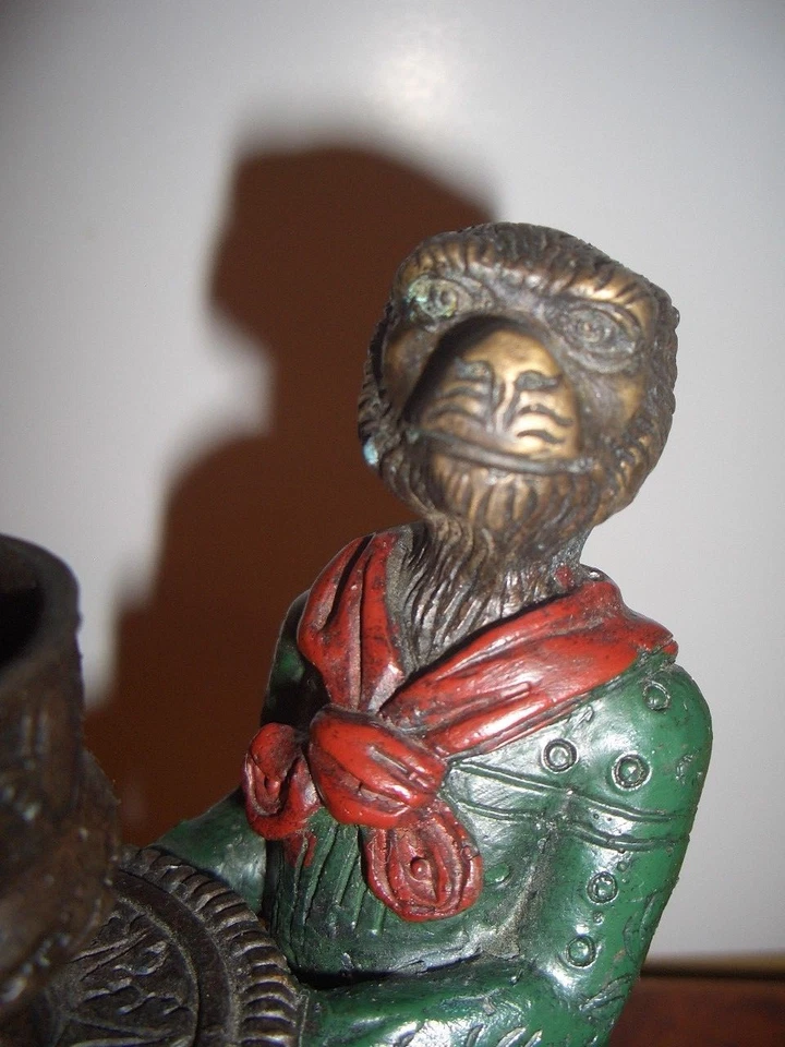 Подписанная ПАРА бронзовых подсвечников в стиле модерн с холодной росписью FRATIN MONKEY - Изображение 4 из 4