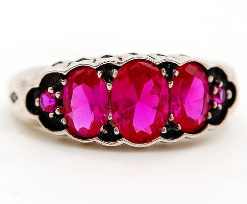 3CT Treated Ruby 925 Solid Sterling Silver Filigree Look Ring Jewelry Sz 7 FB3-1 - Picture 2 of 3