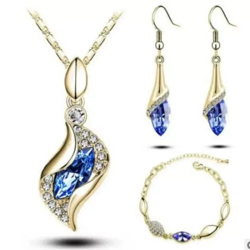 Shiny Silver Necklace Bracelet Set Water Drop Cubic Zirconia Teardrop Pendant - Picture 16 of 24