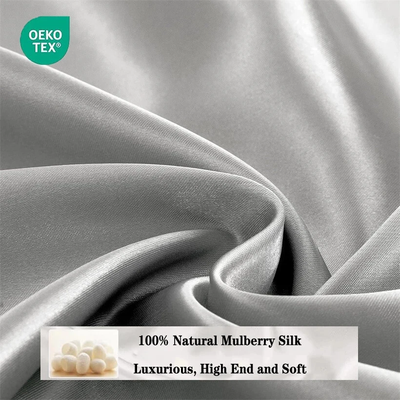 Conjunto de roupa de cama 100% seda amoreira cor sólida capa de edredom lençol conjunto de fronha - Imagem 2 de 4