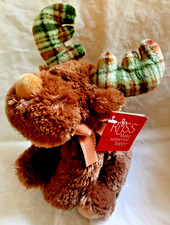 Russ Berrie Marty Brown Moose Plush Animal W/Tag 32741 Plaid Antlers 10" Tall