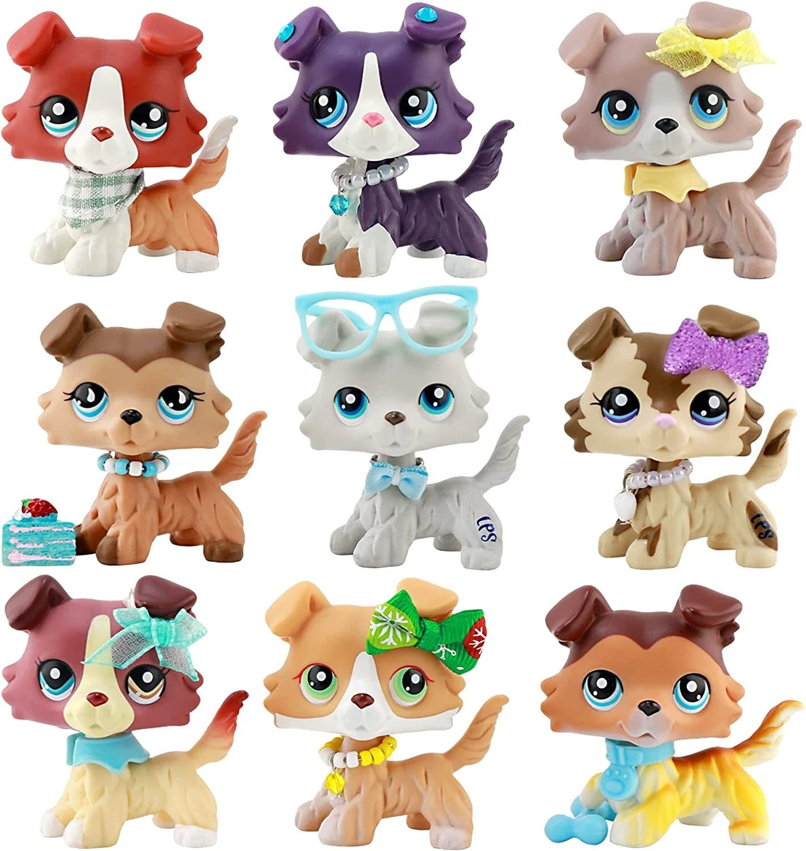 9 Lot Pet Shop LPS Collie Set With Accessories Lot Rare Collectable Toy  Figures